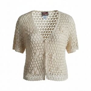 Vintage April Cornell Crochet Lace Cardigan Cream Medium 90s Y2K